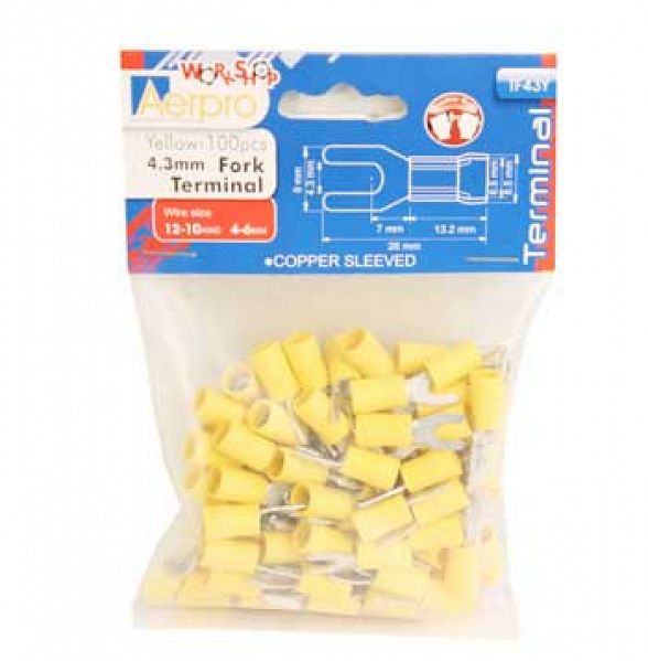 TF43Y: 4.3mm Fork Terminals Yellow
